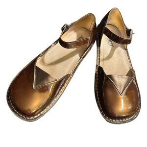 Allegria Brown Metalic Womens Leather Wedge Sole Mary Jane Shoes Size 11